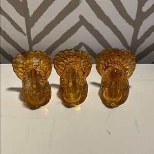 Amber Glass Turkey Candle Holder Figurines - Set of 3